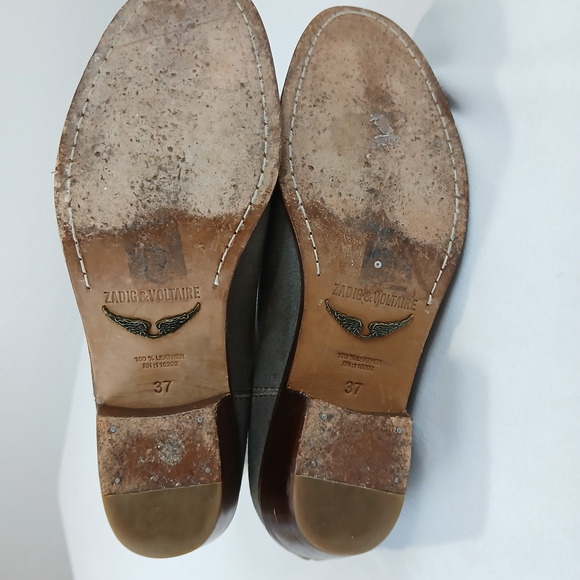 Zadig & Voltaire Teddy Skull Suede Canvas Ankle Boots Fringe EU 37 US 7 - Picture 5 of 11